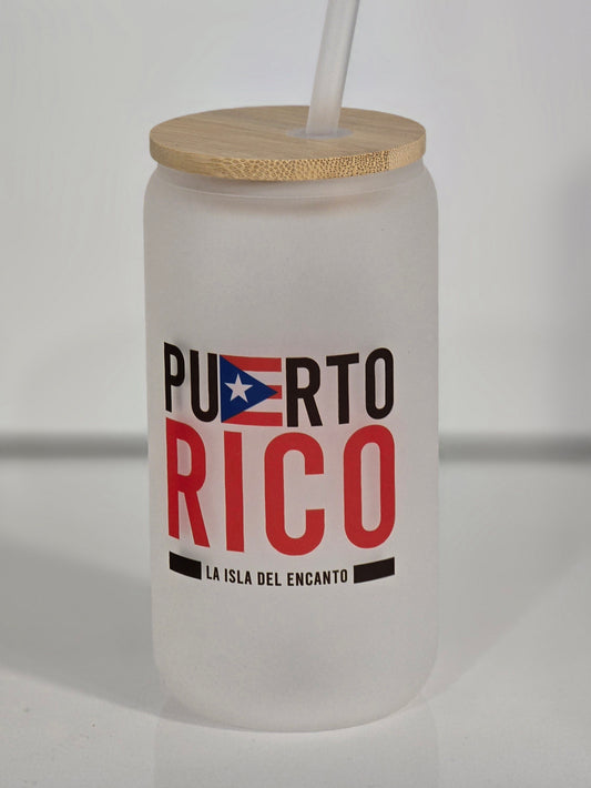 Glass Cups With Bamboo Lid - Puerto Rico (La Isla del Encanto)