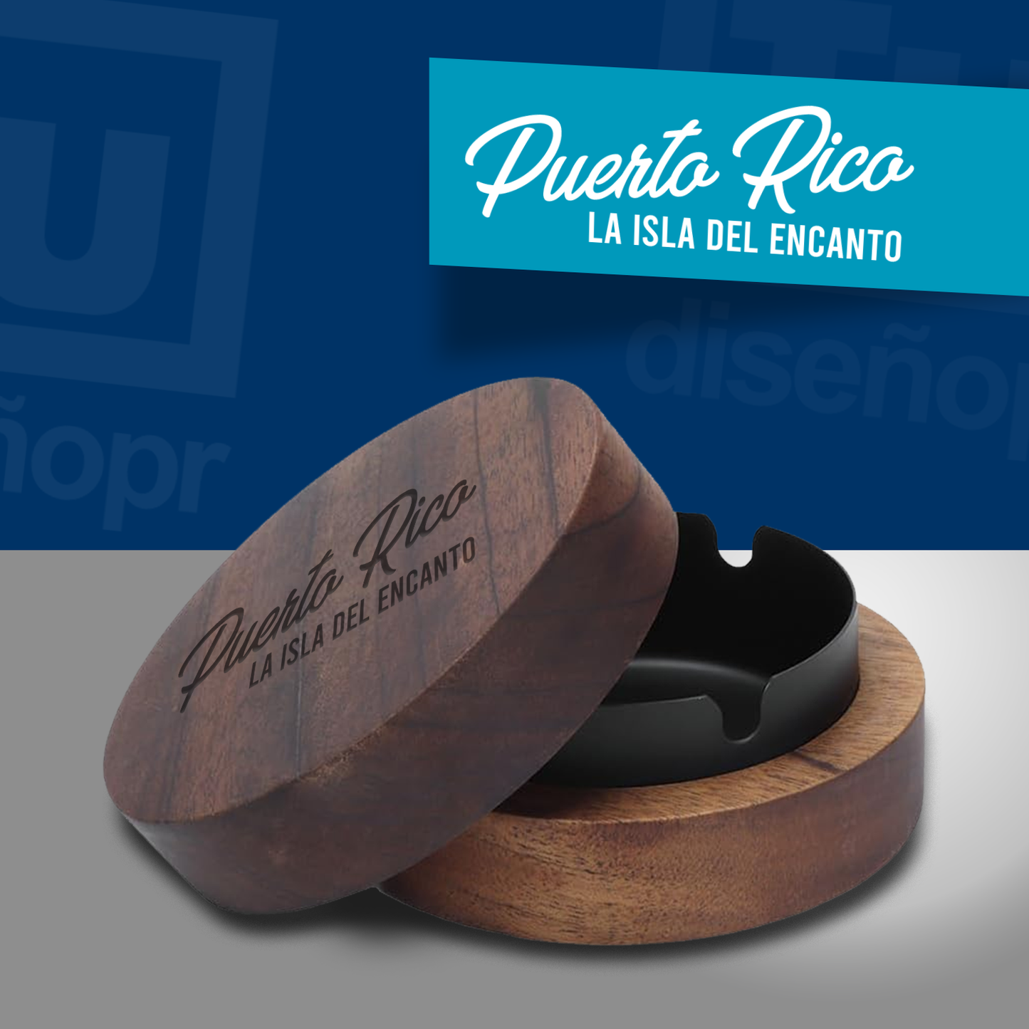 Wooden Ashtray with Lid - Puerto Rico (La Isla del Encanto)