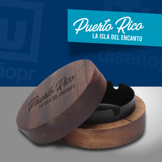 Wooden Ashtray with Lid - Puerto Rico (La Isla del Encanto)