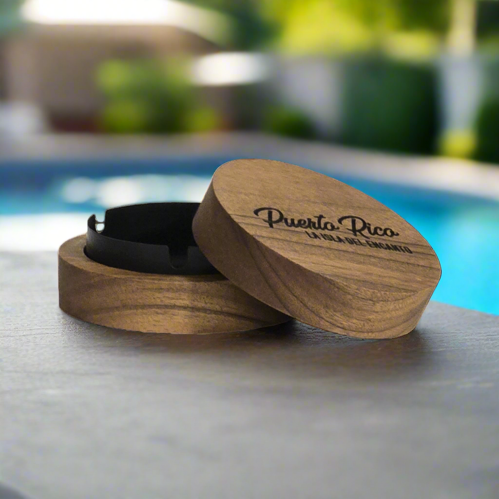Wooden Ashtray with Lid - Puerto Rico (La Isla del Encanto)