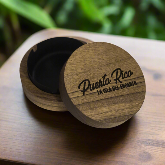 Wooden Ashtray with Lid - Puerto Rico (La Isla del Encanto)